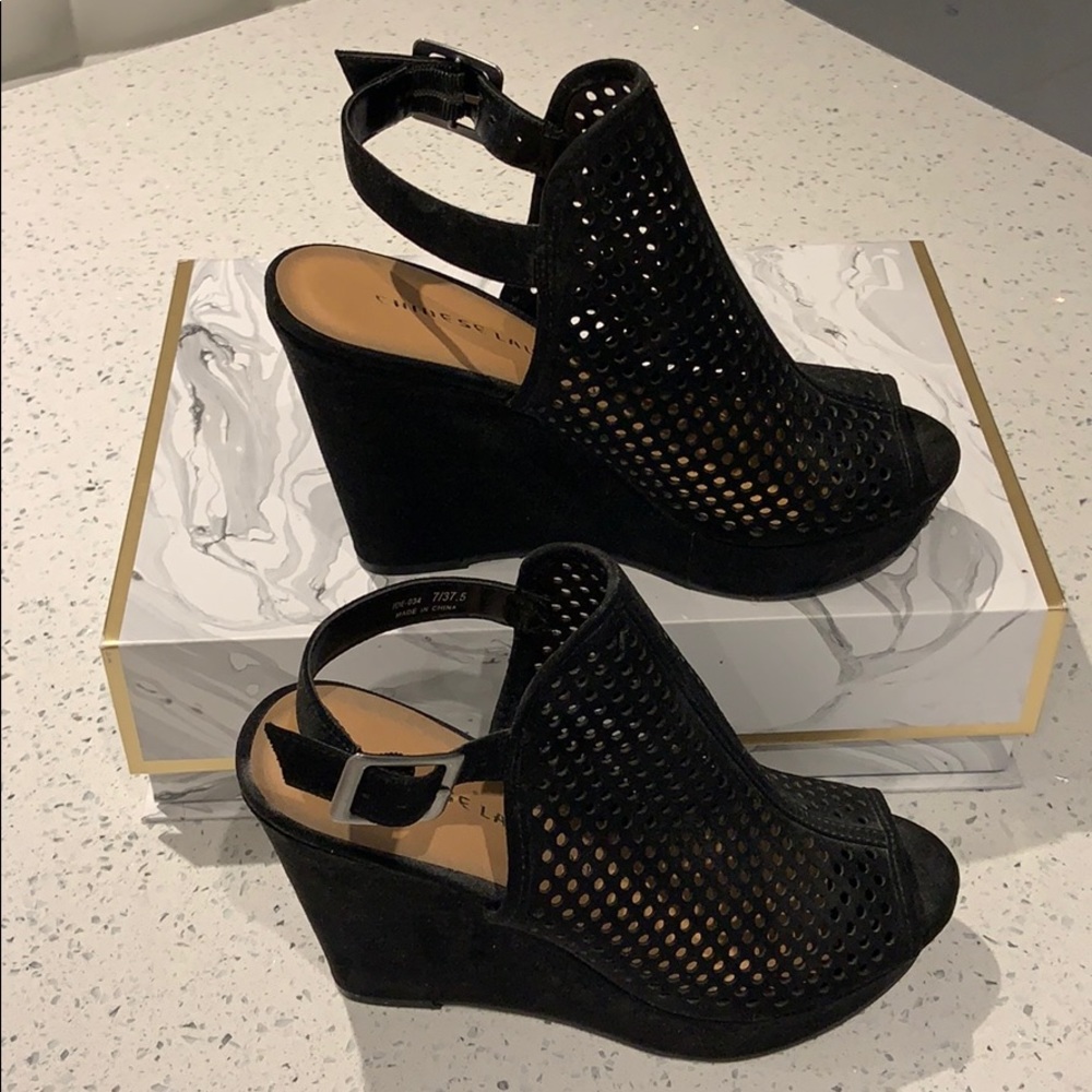 Brand new black suede wedges Chinese Laundry